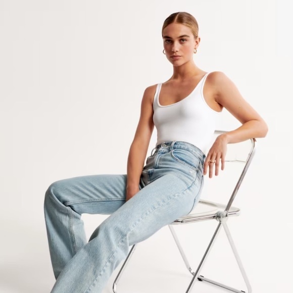 Abercrombie Seamless Rib Fabric Scoopneck Bodysuit Green Small - Picture 4 of 11